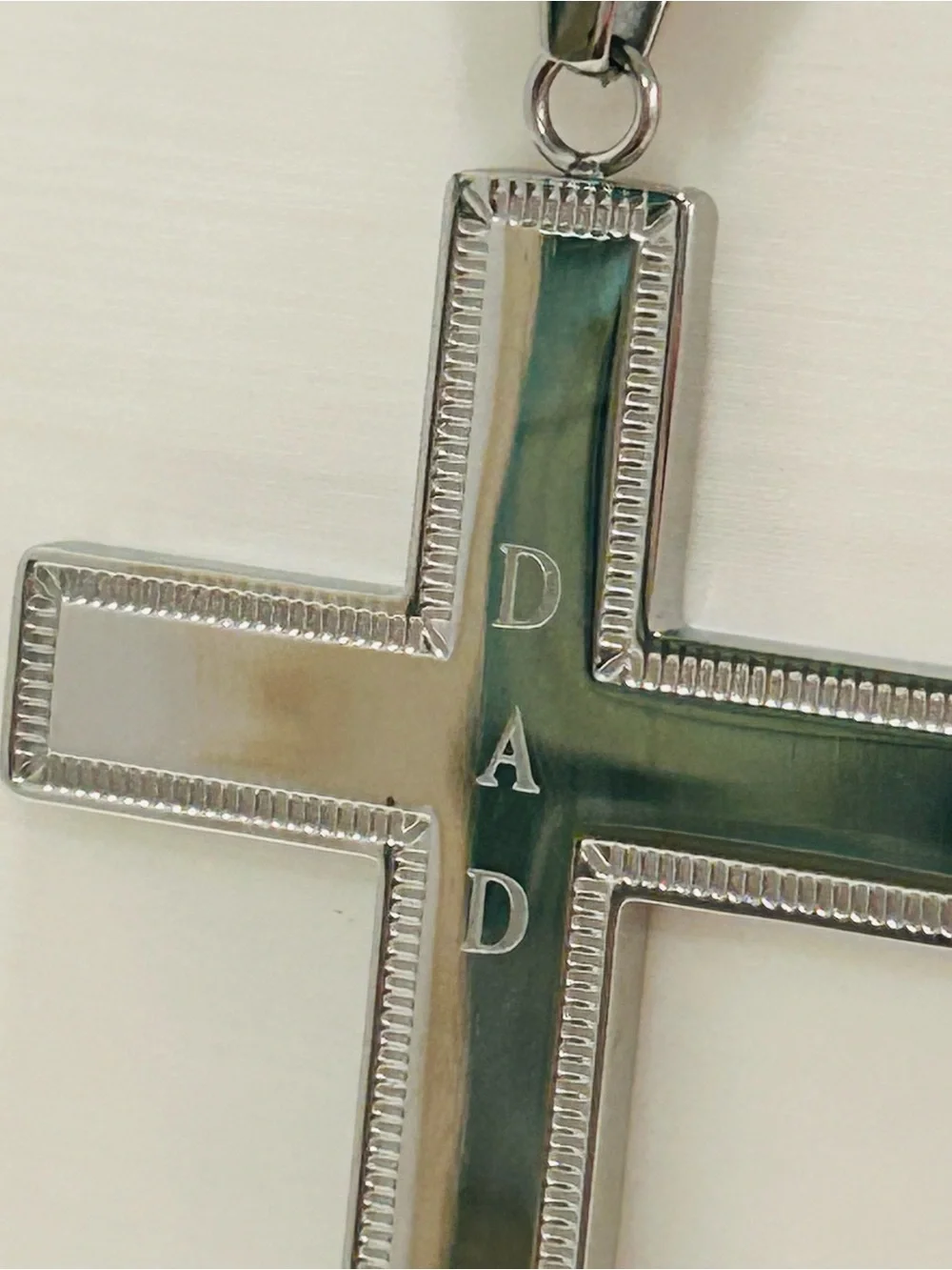 Avon Mens Cross Necklace Stainless Steel Engraved DAD Silvertone 24